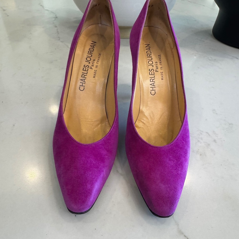 Charles Jourdan Paris Women 7.5 Fuchsia Pink Suede Pointy Toe Stiletto Heel Pump - Picture 6 of 15